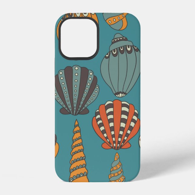 Seamless pattern with seashells, hand drawn icons  iPhone case (Back)