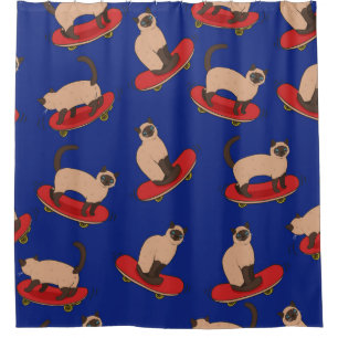 Seamless pattern with siamese cats on skateboards.