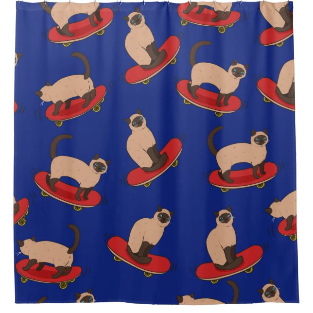 Seamless pattern with siamese cats on skateboards. (Front)