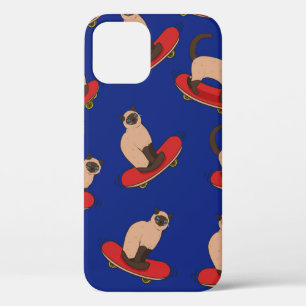 Seamless pattern with siamese cats on skateboards. iPhone 12 case