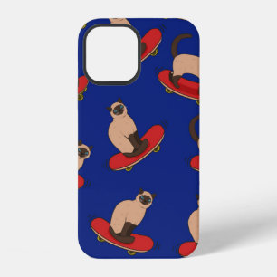 Seamless pattern with siamese cats on skateboards. iPhone 12 case