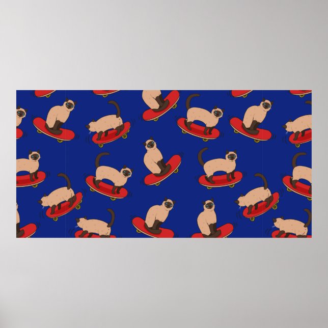 Seamless pattern with siamese cats on skateboards. poster (Front)