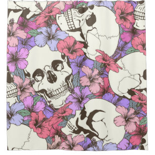 Seamless pattern with skulls fnd flowers