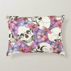 Seamless pattern with skulls fnd flowers accent pillow