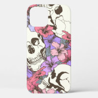 Seamless pattern with skulls fnd flowers