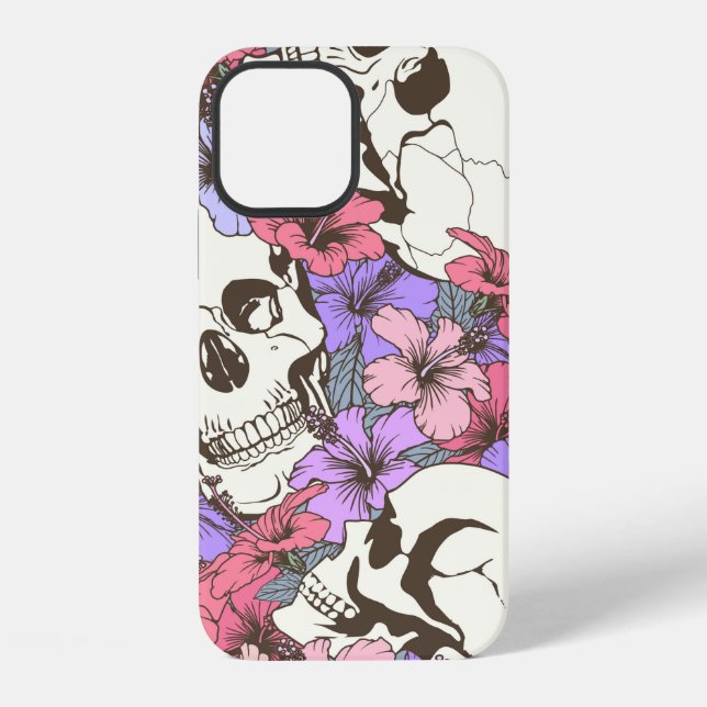 Seamless pattern with skulls fnd flowers iPhone case (Back)