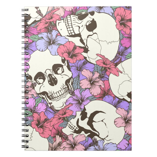 Seamless pattern with skulls fnd flowers notebook (Front)