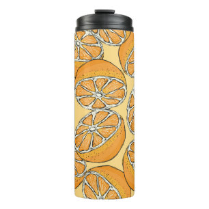 Seamless pattern with sliced oranges. Vintage illu Thermal Tumbler