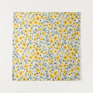 Seamless pattern with small yellow flowers tapestry