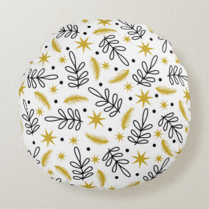 Seamless pattern with snowflakes and fir branches. round pillow