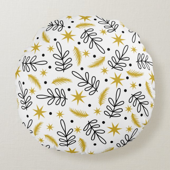 Seamless pattern with snowflakes and fir branches. round pillow (Front)