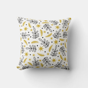 Seamless pattern with snowflakes and fir branches. throw pillow