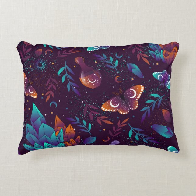 Seamless pattern with space butterfly, crystals, h accent pillow (Front)