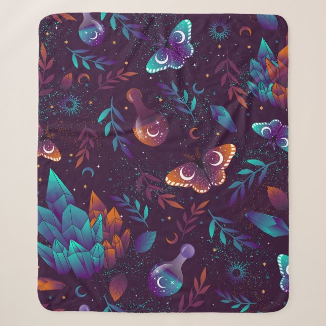 Seamless pattern with space butterfly, crystals, h sherpa blanket (Front)