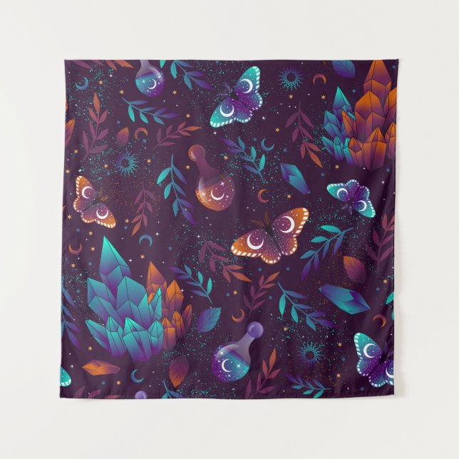 Seamless pattern with space butterfly, crystals, h tapestry (Front)