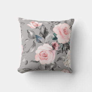 Seamless pattern with spring flowers and leaves. H Throw Pillow