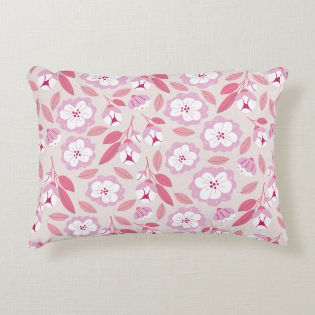 Seamless pattern with spring flowers herbs leaves accent pillow (Front)