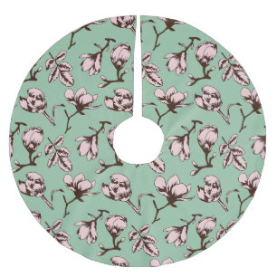 Seamless pattern with spring tree flower buds brushed polyester tree skirt