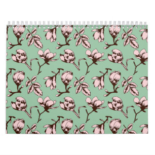 Seamless pattern with spring tree flower buds calendar