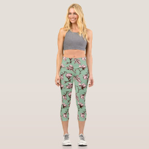 Seamless pattern with spring tree flower buds capri leggings