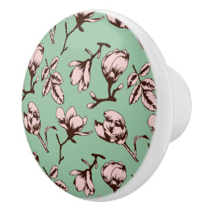 Seamless pattern with spring tree flower buds ceramic knob