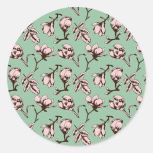 Seamless pattern with spring tree flower buds classic round sticker