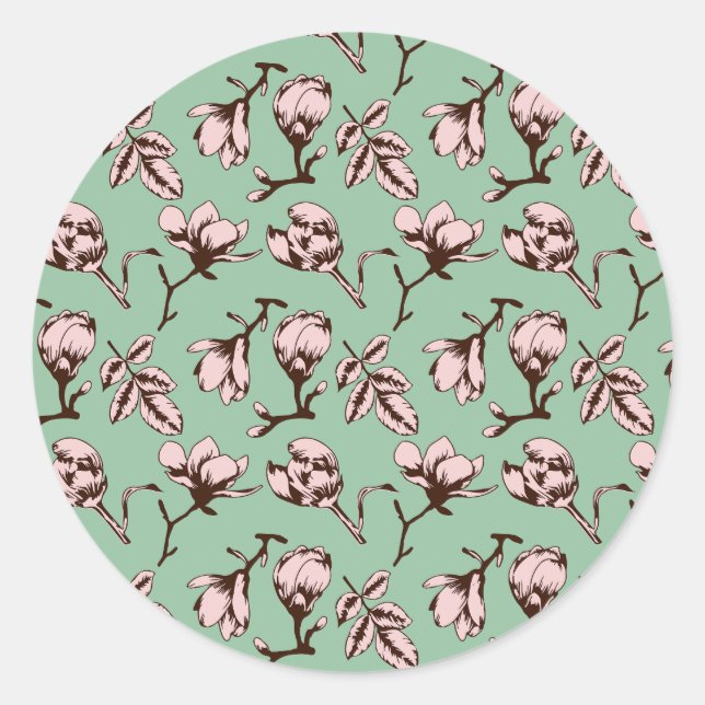 Seamless pattern with spring tree flower buds classic round sticker (Front)