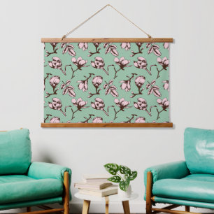 Seamless pattern with spring tree flower buds hanging tapestry