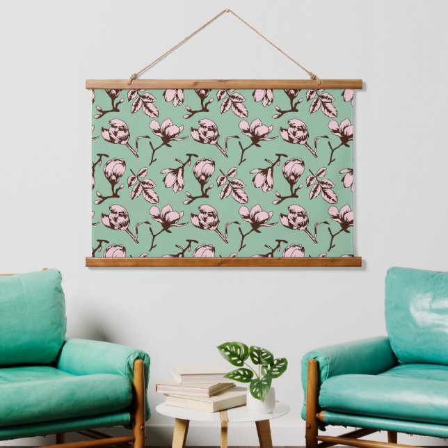 Seamless pattern with spring tree flower buds hanging tapestry (Living Room)
