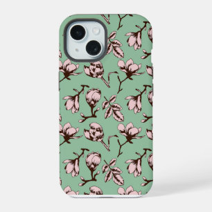 Seamless pattern with spring tree flower buds iPhone 15 case