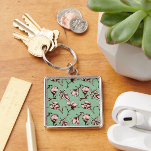 Seamless pattern with spring tree flower buds keychain