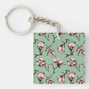 Seamless pattern with spring tree flower buds keychain