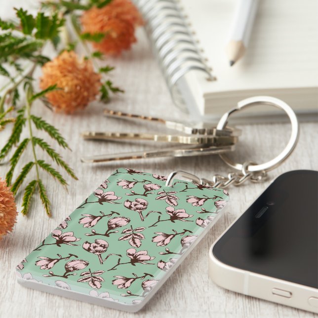 Seamless pattern with spring tree flower buds keychain (Front Right)