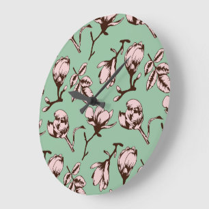 Seamless pattern with spring tree flower buds large clock