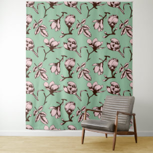 Seamless pattern with spring tree flower buds tapestry