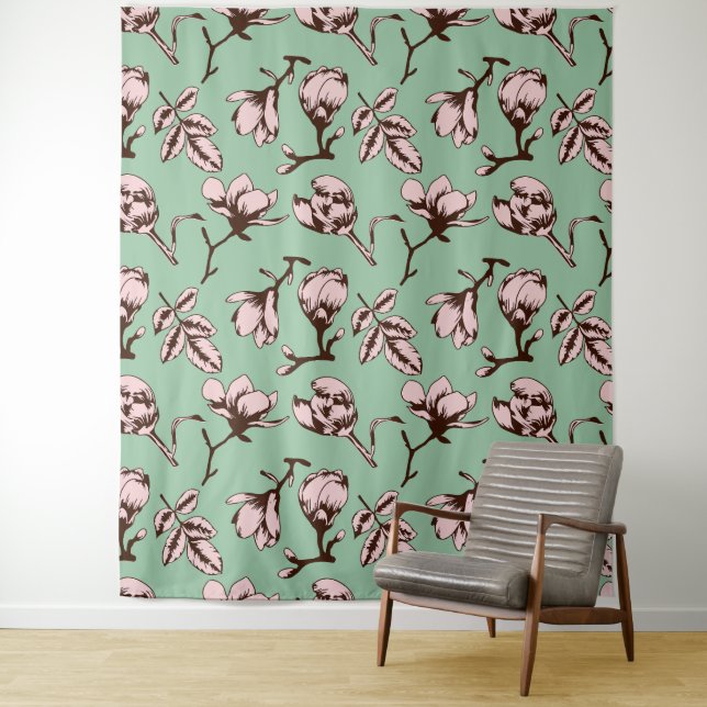 Seamless pattern with spring tree flower buds tapestry (In Situ)