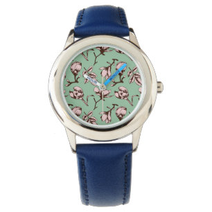 Seamless pattern with spring tree flower buds watch