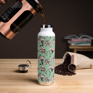 Seamless pattern with spring tree flower buds water bottle