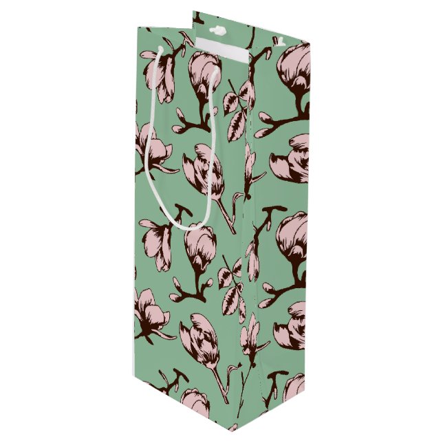 Seamless pattern with spring tree flower buds wine gift bag (Front Angled)