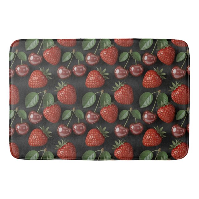 Seamless Pattern with Strawberries and Cherries Bath Mat (Front)