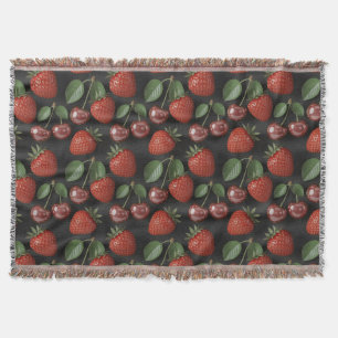 Seamless Pattern with Strawberries and Cherries Throw Blanket