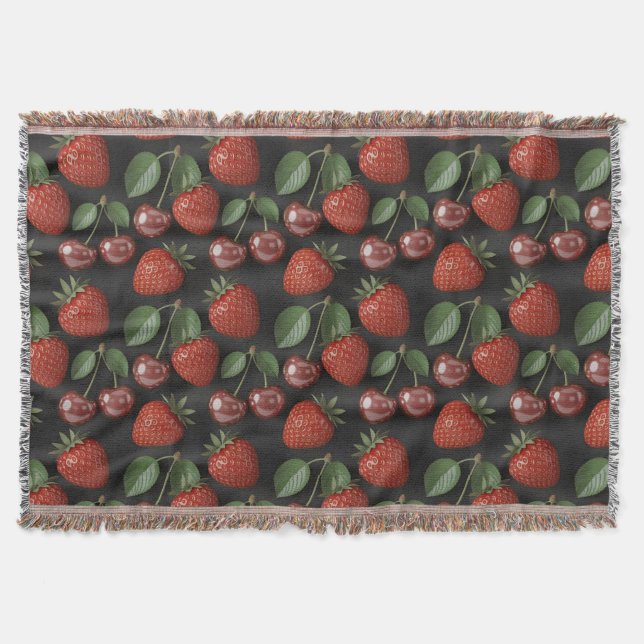 Seamless Pattern with Strawberries and Cherries Throw Blanket (Front)