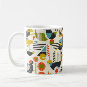 Seamless pattern with stylized birds in retro bauh coffee mug