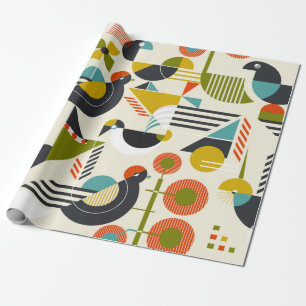 Seamless pattern with stylized birds in retro bauh wrapping paper