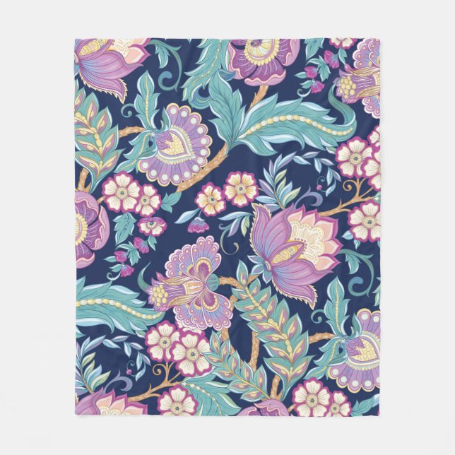 Seamless pattern with stylized ornamental flowers  fleece blanket (Front)