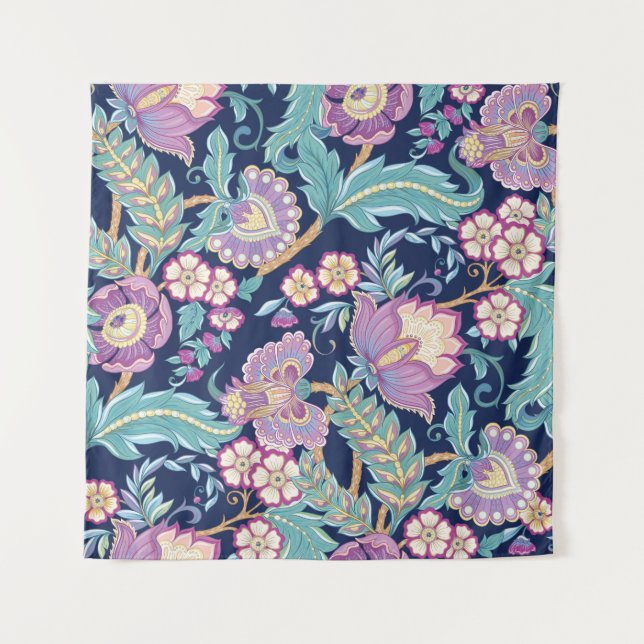 Seamless pattern with stylized ornamental flowers  tapestry (Front)