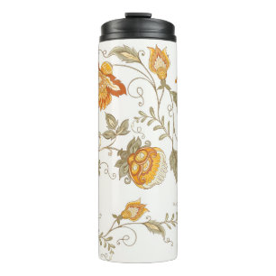 Seamless pattern with stylized ornamental flowers thermal tumbler