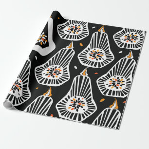 Seamless pattern with stylized pumpkins and seeds wrapping paper