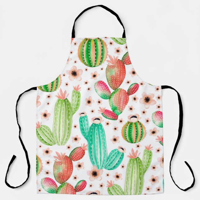 Seamless pattern with succulents. Watercolor cactu Apron (Front)