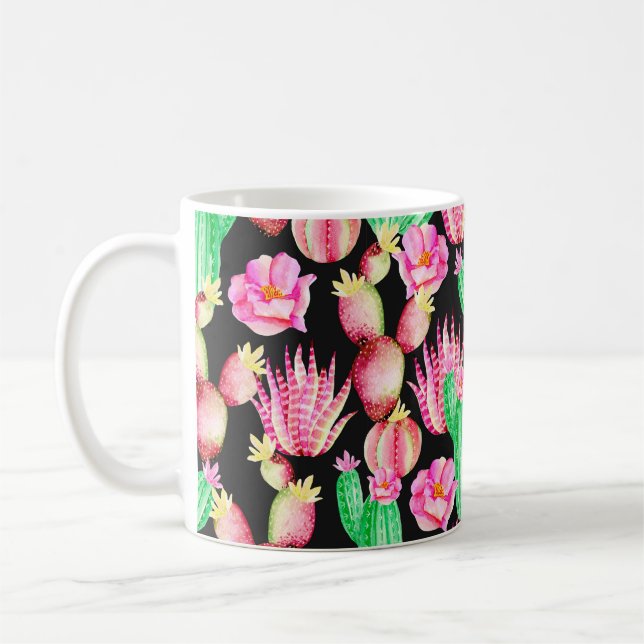 Seamless pattern with succulents. Watercolor cactu Coffee Mug (Left)